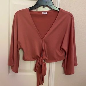 Small-Cotton On Front tie mauve crop top